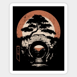 Japanese Temple Bridge Architecture Sunset Traditional Ukiyo-e Art Magnet